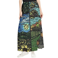 Four Assorted Illustrations Collage Winter Autumn Summer Picture Maxi Chiffon Skirt by danenraven