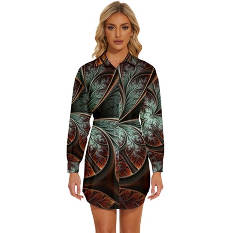 Abstract Pattern Design Art Wallpaper Tracery Texture Womens Long Sleeve Shirt Dress by danenraven