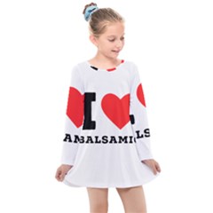 I Love Balsamic Kids  Long Sleeve Dress by ilovewhateva