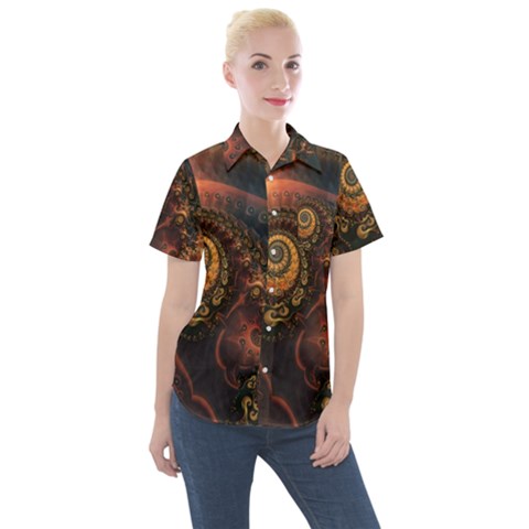 Paisley Abstract Fabric Pattern Floral Art Design Flower Women s Short Sleeve Pocket Shirt by danenraven