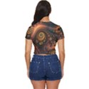 Paisley Abstract Fabric Pattern Floral Art Design Flower Side Button Cropped Tee View4