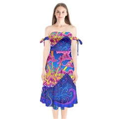 Abstract Paisley Art Pattern Design Fabric Floral Decoration Shoulder Tie Bardot Midi Dress by danenraven