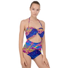 Abstract Paisley Art Pattern Design Fabric Floral Decoration Scallop Top Cut Out Swimsuit