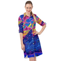 Abstract Paisley Art Pattern Design Fabric Floral Decoration Long Sleeve Mini Shirt Dress by danenraven