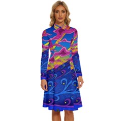 Abstract Paisley Art Pattern Design Fabric Floral Decoration Long Sleeve Shirt Collar A-line Dress by danenraven