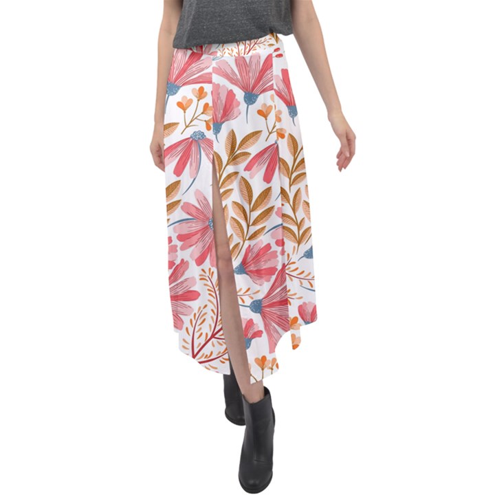 Flowers Pattern Seamless Floral Floral Pattern Velour Split Maxi Skirt