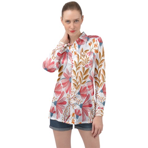 Flowers Pattern Seamless Floral Floral Pattern Long Sleeve Satin Shirt by danenraven