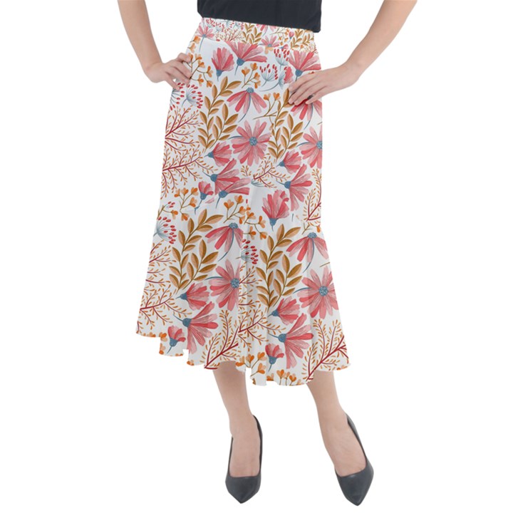 Flowers Pattern Seamless Floral Floral Pattern Midi Mermaid Skirt