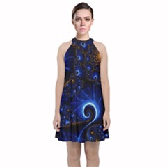 Abstract Design Art Pattern Wallpaper Shape Decoration Velvet Halter Neckline Dress 