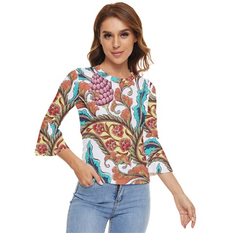 Flowers Pattern Texture White Background Paisley Bell Sleeve Top by danenraven