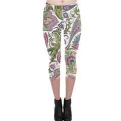 Flowers Pattern Texture White Background Design Floral Capri Leggings  by danenraven