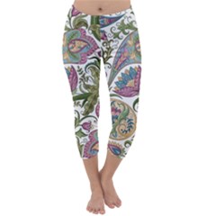 Flowers Pattern Texture White Background Design Floral Capri Winter Leggings 