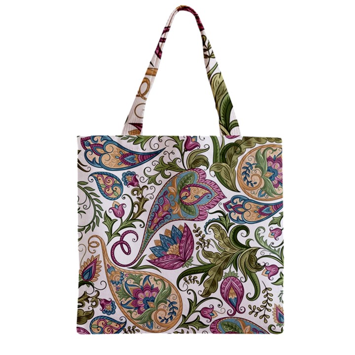 Flowers Pattern Texture White Background Design Floral Zipper Grocery Tote Bag