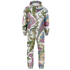 Flowers Pattern Texture White Background Design Floral Hooded Jumpsuit (men)