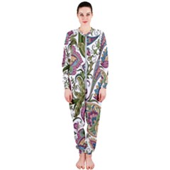 Flowers Pattern Texture White Background Design Floral Onepiece Jumpsuit (ladies)