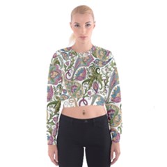 Flowers Pattern Texture White Background Design Floral Cropped Sweatshirt