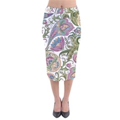 Flowers Pattern Texture White Background Design Floral Velvet Midi Pencil Skirt by danenraven