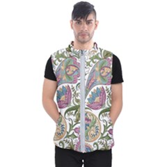 Flowers Pattern Texture White Background Design Floral Men s Puffer Vest