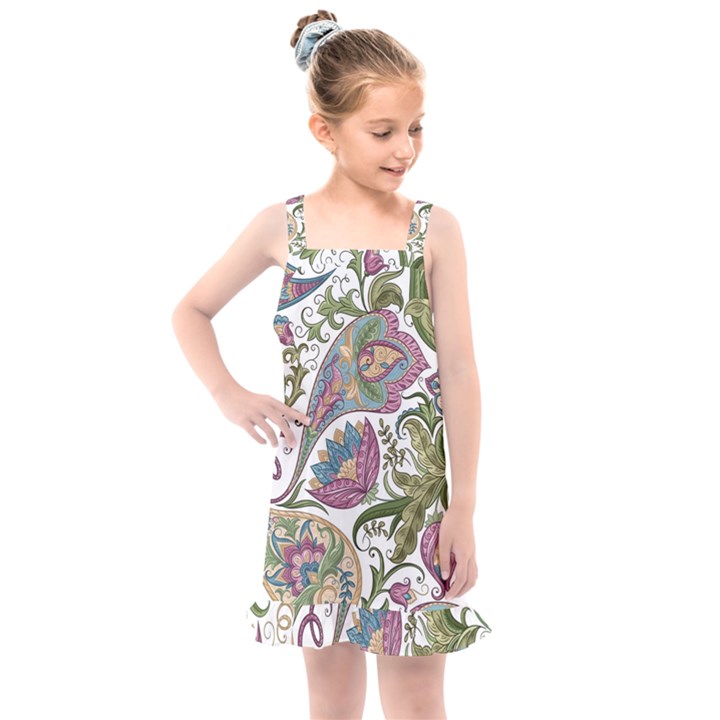 Flowers Pattern Texture White Background Design Floral Kids  Overall Dress