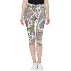 Flowers Pattern Texture White Background Design Floral Inside Out Lightweight Velour Capri Leggings  by danenraven