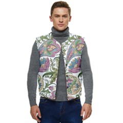 Flowers Pattern Texture White Background Design Floral Men s Short Button Up Puffer Vest	