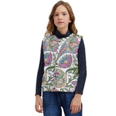 Flowers Pattern Texture White Background Design Floral Kid s Short Button Up Puffer Vest	