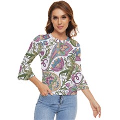 Flowers Pattern Texture White Background Design Floral Bell Sleeve Top