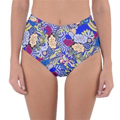 Blue Yellow Background Pattern Vector Texture Paisley Reversible High-waist Bikini Bottoms by danenraven