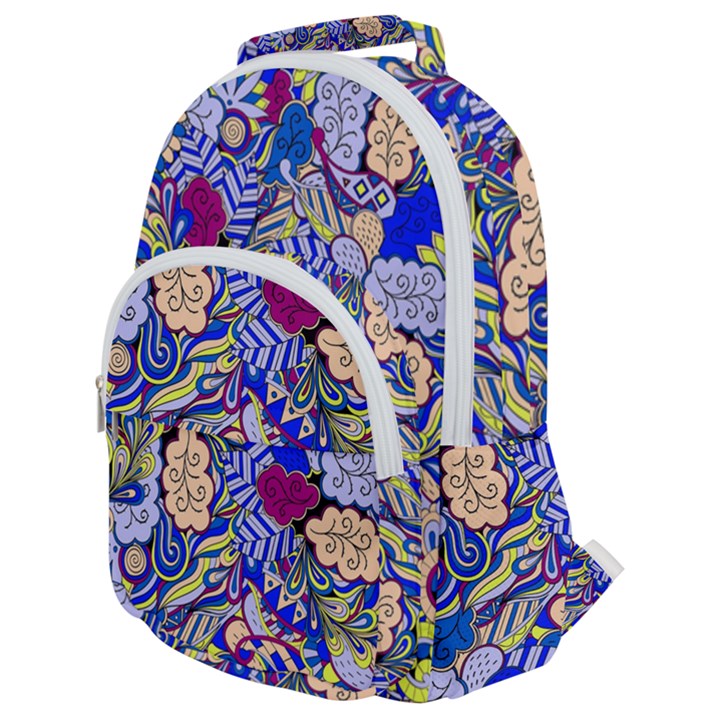 Blue Yellow Background Pattern Vector Texture Paisley Rounded Multi Pocket Backpack