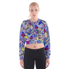 Blue Yellow Background Pattern Vector Texture Paisley Cropped Sweatshirt