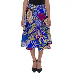 Blue Yellow Background Pattern Vector Texture Paisley Perfect Length Midi Skirt by danenraven