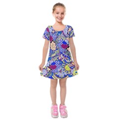 Blue Yellow Background Pattern Vector Texture Paisley Kids  Short Sleeve Velvet Dress