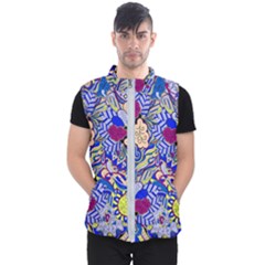 Blue Yellow Background Pattern Vector Texture Paisley Men s Puffer Vest