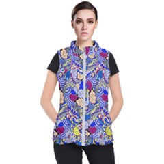 Blue Yellow Background Pattern Vector Texture Paisley Women s Puffer Vest