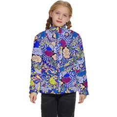 Blue Yellow Background Pattern Vector Texture Paisley Kids  Puffer Bubble Jacket Coat by danenraven