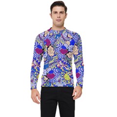 Blue Yellow Background Pattern Vector Texture Paisley Men s Long Sleeve Rash Guard by danenraven