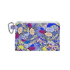 Blue Yellow Background Pattern Vector Texture Paisley Canvas Cosmetic Bag (small) by danenraven