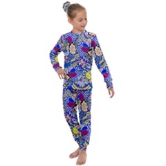 Blue Yellow Background Pattern Vector Texture Paisley Kids  Long Sleeve Set 