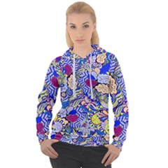 Blue Yellow Background Pattern Vector Texture Paisley Women s Overhead Hoodie