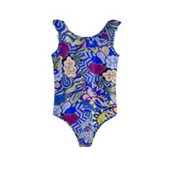 Blue Yellow Background Pattern Vector Texture Paisley Kids  Frill Swimsuit by danenraven