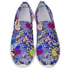 Blue Yellow Background Pattern Vector Texture Paisley Men s Slip On Sneakers by danenraven