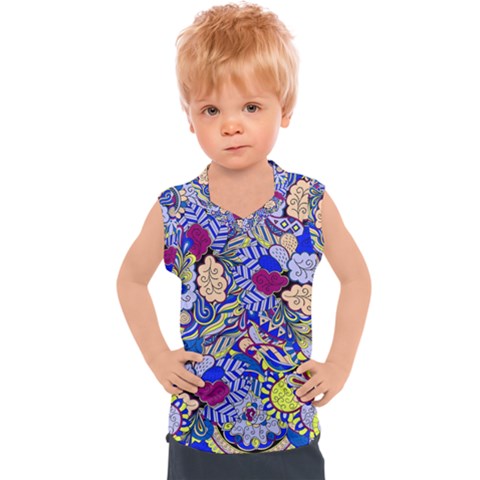 Blue Yellow Background Pattern Vector Texture Paisley Kids  Sport Tank Top by danenraven