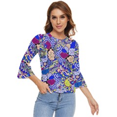 Blue Yellow Background Pattern Vector Texture Paisley Bell Sleeve Top