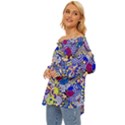 Blue Yellow Background Pattern Vector Texture Paisley Off Shoulder Chiffon Pocket Shirt View2