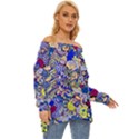 Blue Yellow Background Pattern Vector Texture Paisley Off Shoulder Chiffon Pocket Shirt View3