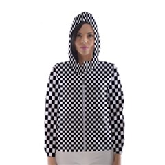 Black And White Checkerboard Background Board Checker Women s Hooded Windbreaker by Cowasu