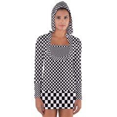 Black And White Checkerboard Background Board Checker Long Sleeve Hooded T-shirt by Cowasu