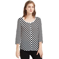 Black And White Checkerboard Background Board Checker Chiffon Quarter Sleeve Blouse by Cowasu