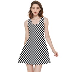 Black And White Checkerboard Background Board Checker Inside Out Reversible Sleeveless Dress by Cowasu