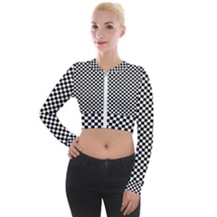 Black And White Checkerboard Background Board Checker Long Sleeve Cropped Velvet Jacket